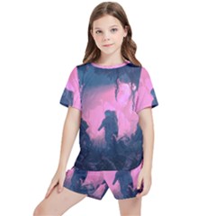 Beeple Astronaut Spacesuit 3d Digital Art Artwork Jungle Kids  T-shirt And Sports Shorts Set by Cendanart