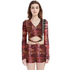 Books Old Velvet Wrap Crop Top and Shorts Set