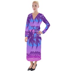 Palm Tree Vaporwave Synthwave Retro Style Velvet Maxi Wrap Dress by Cendanart