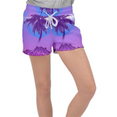 Palm Tree Vaporwave Synthwave Retro Style Women s Velour Lounge Shorts by Cendanart