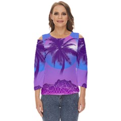 Palm Tree Vaporwave Synthwave Retro Style Cut Out Wide Sleeve Top