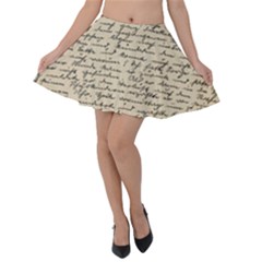 Close Up Photo Of Black Text Old Handwriting Leave Old Script Velvet Skater Skirt by Cendanart
