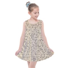 Close Up Photo Of Black Text Old Handwriting Leave Old Script Kids  Summer Dress by Cendanart