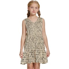 Close Up Photo Of Black Text Old Handwriting Leave Old Script Kids  Sleeveless Tiered Mini Dress by Cendanart