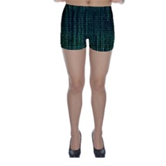 Green Matrix Code Illustration Digital Art Portrait Display Skinny Shorts by Cendanart