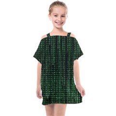 Green Matrix Code Illustration Digital Art Portrait Display Kids  One Piece Chiffon Dress by Cendanart