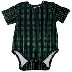 Green Matrix Code Illustration Digital Art Portrait Display Baby Short Sleeve Bodysuit by Cendanart