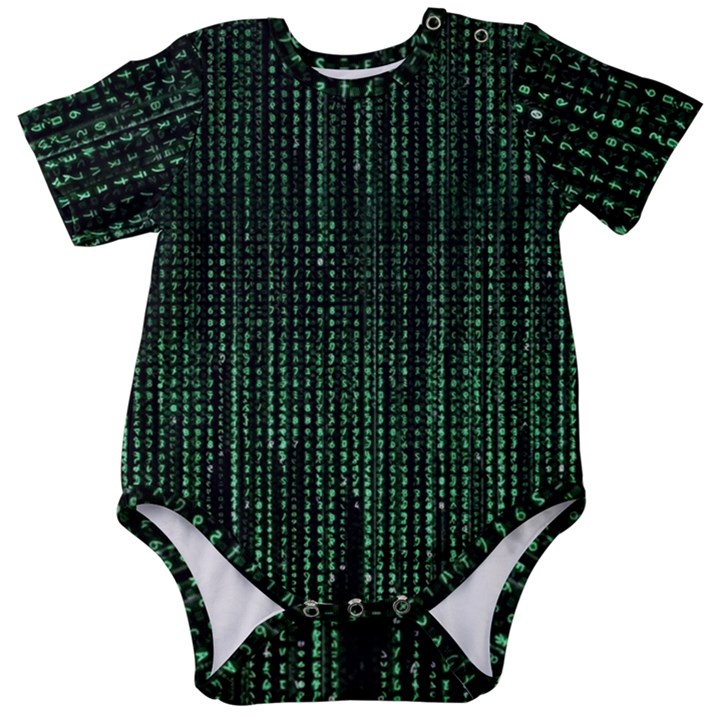 Green Matrix Code Illustration Digital Art Portrait Display Baby Short Sleeve Bodysuit