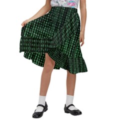 Green Matrix Code Illustration Digital Art Portrait Display Kids  Ruffle Flared Wrap Midi Skirt