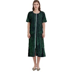 Green Matrix Code Illustration Digital Art Portrait Display Women s Cotton Short Sleeve Night Gown