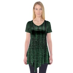 Green Matrix Code Illustration Digital Art Portrait Display Short Sleeve Tunic  by Cendanart