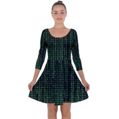 Green Matrix Code Illustration Digital Art Portrait Display Quarter Sleeve Skater Dress