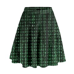 Green Matrix Code Illustration Digital Art Portrait Display High Waist Skirt by Cendanart