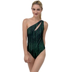 Green Matrix Code Illustration Digital Art Portrait Display To One Side Swimsuit
