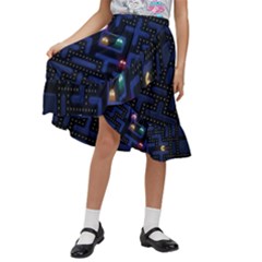 Retro Games Kids  Ruffle Flared Wrap Midi Skirt by Cendanart