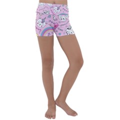 Beautiful Cute Animals Pattern Pink Kids  Lightweight Velour Yoga Shorts