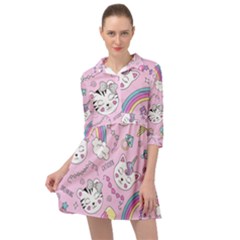 Beautiful Cute Animals Pattern Pink Mini Skater Shirt Dress by Grandong