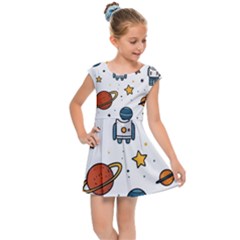 Set Cartoon Symbol Pattern Kids  Cap Sleeve Dress