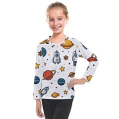 Set Cartoon Symbol Pattern Kids  Long Mesh T-shirt