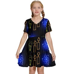 Background Doodles Candles Graphic Kids  Short Sleeve Tiered Mini Dress