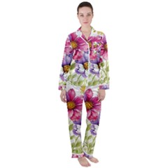 Flourish Colours Invitation Women s Long Sleeve Satin Pajamas Set	 by Bedest