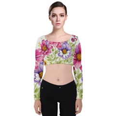 Flourish Colours Invitation Velvet Long Sleeve Crop Top