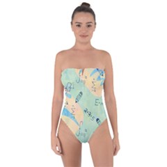 Background School Doodles Graphic Tie Back One Piece Swimsuit by Bedest