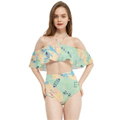 Background School Doodles Graphic Halter Flowy Bikini Set 