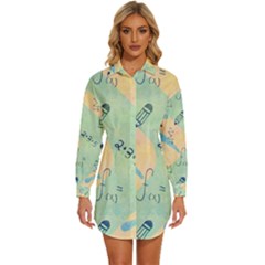 Background School Doodles Graphic Womens Long Sleeve Shirt Dress