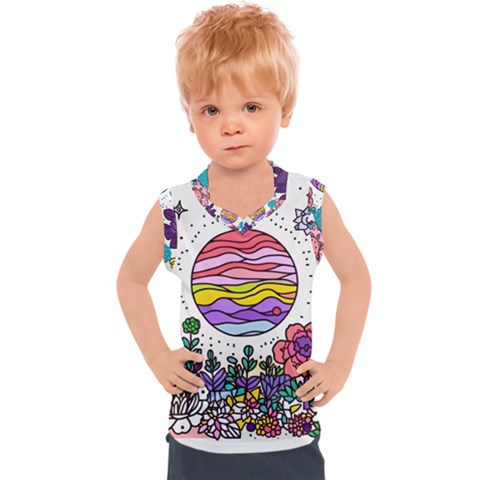 Rainbow Fun Cute Minimal Doodles Kids  Sport Tank Top by Bedest