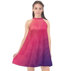 Color Triangle Geometric Textured Halter Neckline Chiffon Dress  by Grandong