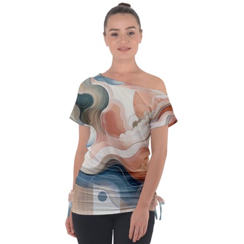 Abstract Pastel Waves Organic Off Shoulder Tie-up T-shirt by Grandong