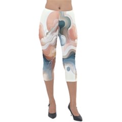 Abstract Pastel Waves Organic Lightweight Velour Capri Leggings  by Grandong