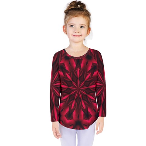 Kaleidoscope Template Red Abstract Kids  Long Sleeve T-shirt by Grandong