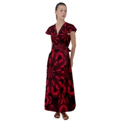 Kaleidoscope Template Red Abstract Flutter Sleeve Maxi Dress