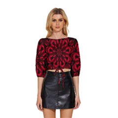Kaleidoscope Template Red Abstract Mid Sleeve Drawstring Hem Top by Grandong