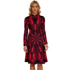 Kaleidoscope Template Red Abstract Long Sleeve Shirt Collar A-line Dress by Grandong