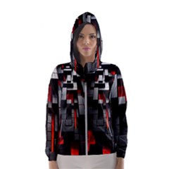 3d Back Red Abstract Pattern Women s Hooded Windbreaker by Grandong