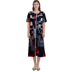 3d Back Red Abstract Pattern Women s Cotton Short Sleeve Night Gown by Grandong