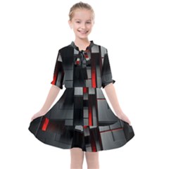 3d Back Red Abstract Pattern Kids  All Frills Chiffon Dress by Grandong