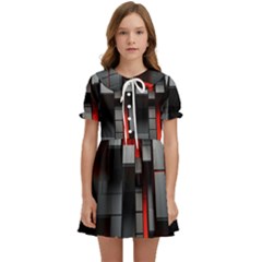 3d Back Red Abstract Pattern Kids  Sweet Collar Dress by Grandong