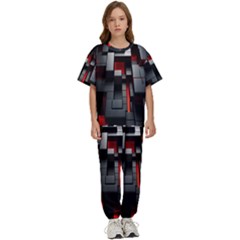 3d Back Red Abstract Pattern Kids  T-shirt And Pants Sports Set by Grandong