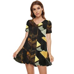 Abstract Shiny Pattern Tiered Short Sleeve Babydoll Dress by Grandong