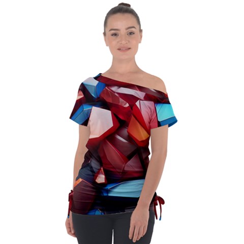 Jewelry Gemstones Off Shoulder Tie-up T-shirt by Grandong