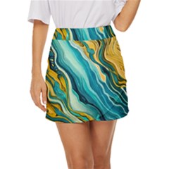 Painting Liquid Water Mini Front Wrap Skirt