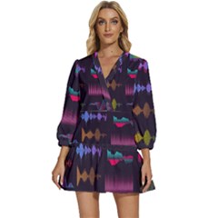 Colorful Sound Wave Set V-neck Placket Mini Dress