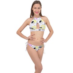 Graphic Design Geometric Background Cross Front Halter Bikini Set by Bedest