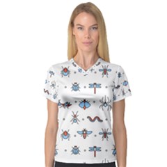 Insects Icons Square Seamless Pattern V-neck Sport Mesh T-shirt