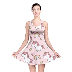 Cute Unicorn Rainbow Seamless Pattern Background Reversible Skater Dress