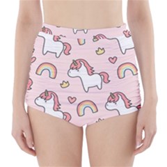 Cute Unicorn Rainbow Seamless Pattern Background High-waisted Bikini Bottoms by Bedest